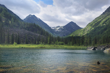 Mountain landscape with a lake, Altai.