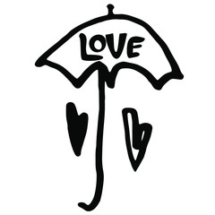 A simple linear umbrella with handwritten lettering of the word 