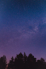 Landscape with blue Milky Way. Night sky with stars. Beautiful milky way taken in Ukraine during a clear night