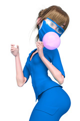 nurse cartoon is blowing a bubble with bubblegum on pin up pose in white background