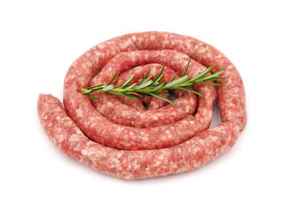 Raw sausages isolated on white background
