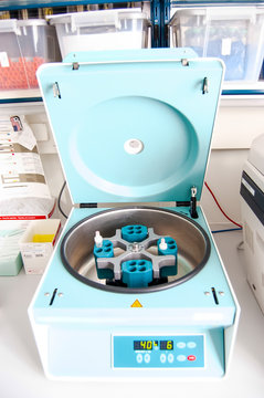 Robotic machine for blood centrifugation and urinalysis. Hospital laboratories, automatic biochemical analyzer.
