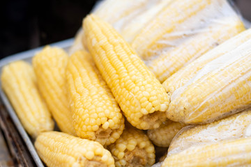 Steamed sweet corn, healthy street food.