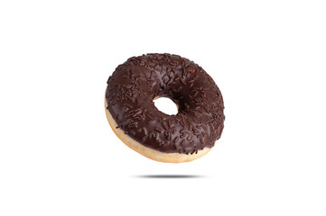  fresh donut with chocolate icing and chocolate powder isolated on a white background