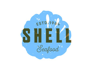 seafood silhouettede sign, shell vector emblem, fish restaurant label, food market menu badge