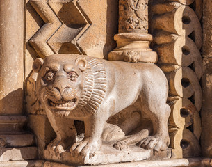 Sculpture on the facade of the Church of Jak is a functioning Catholic chapel in Budapest © alesinya7