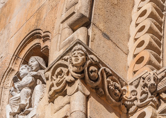 Sculpture on the facade of the Church of Jak is a functioning Catholic chapel in Budapest © alesinya7