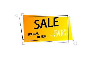 Sale and special offer -50% template for baner,  poster, advertising .Yellow gradient, black frame. Vector illustration.