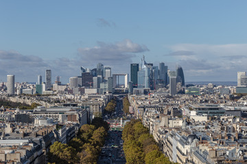 Paris, France. Europe - November 2, 2018: Looking out at the business district of Paris on clear and sunny day