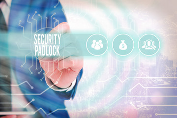 Handwriting text Security Padlock. Conceptual photo hardened steel body and double locking shackle...