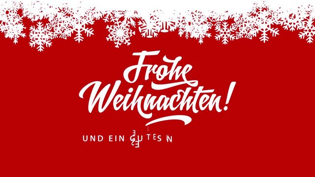frohe weihnachten und ein gutes neues jahr german merry christmas and happy new year written over red surface under white snowflakes wreath
