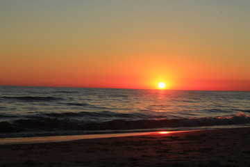Atardecer, costa, playa verano sol 