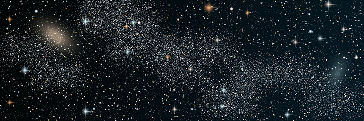 Night sky vector background with star cluster, nebula and galaxies © Ulvur
