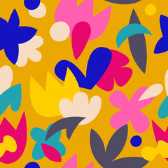 Abstract aesthetic seamless pattern with floral natural shapes. Contemporary art, modern graphic design. Bright vector illustration for fabric or wrapping paper, wall art, social media post, packaging