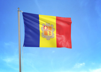 Andorra flag waving sky background 3D illustration