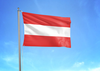 Fototapeta na wymiar Austria flag waving sky background 3D illustration