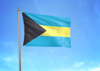 Bahamas flag waving sky background 3D illustration