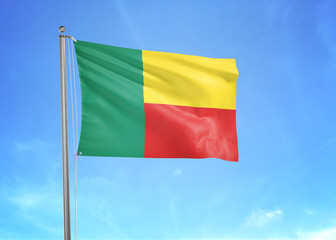 Benin flag waving sky background 3D illustration