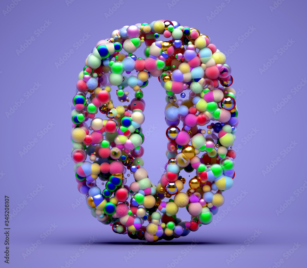 Fototapete 3d render of abstract art with sign or symbol zero or big capital uppercase letter o based on small 