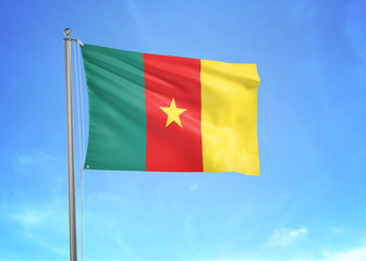 Fototapeta na wymiar Cameroon flag waving sky background 3D illustration