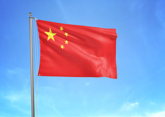 Naklejka na ściany i meble China flag waving sky background 3D illustration