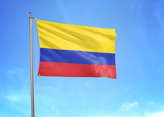 Fototapeta na wymiar Colombia flag waving sky background 3D illustration