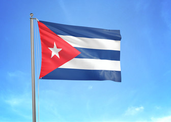 Cuba flag waving sky background 3D illustration
