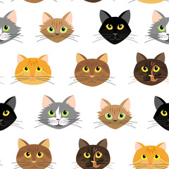 Seamless pattern with cats. vector illustration. Cartoon Cat's Heads on White Background. 