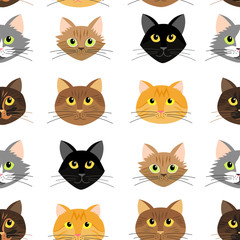 Seamless pattern with adorable kittens. Сartoon Cat's Heads on White Background.  vector illustration. 