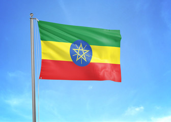 Ethiopia flag waving sky background 3D illustration