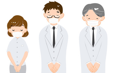 Fototapeta premium マスクをつけてお辞儀をするイラスト