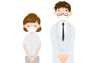 マスクをつけてお辞儀をするイラスト