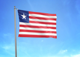 Liberia flag waving sky background 3D illustration