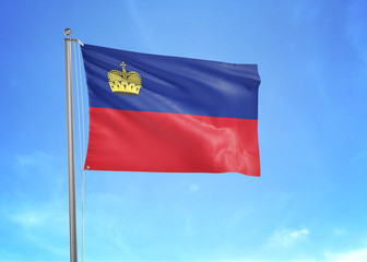 Liechtenstein flag waving sky background 3D illustration