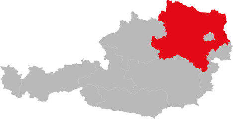 Fototapeta premium Lower Austria province highlighted on Austria map. Light gray background.