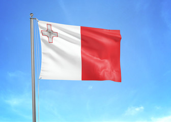 Malta flag waving sky background 3D illustration