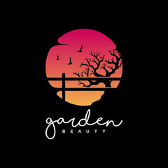 beauty landscape farm and sunset negative space  vector illustration