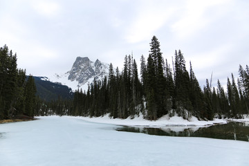 A part of Emerald Lake frozen in Banff National Park, Canada