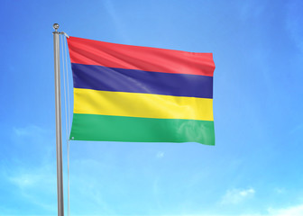 Mauritius flag waving sky background 3D illustration