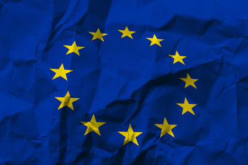European flag on crumpled paper