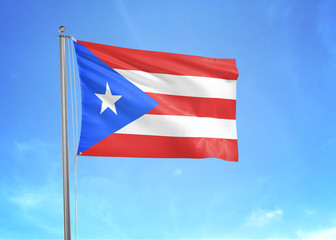 Puerto Rico flag waving sky background 3D illustration