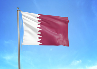 Qatar flag waving sky background 3D illustration