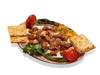 (Ali Nazik) Sliced Lamb Meat Shish Kebab with clipping path