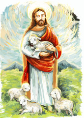 calm jesus messiah and resurrection with nature background - illustration