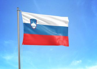 Slovenia flag waving sky background 3D illustration