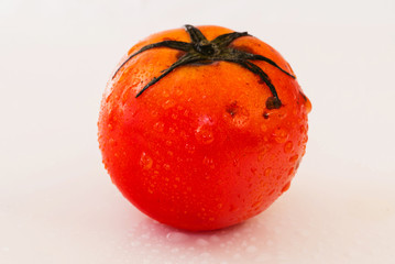 Fresh organic tomatoes with dew drops isolated on white background