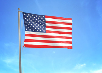Fototapeta premium United States flag waving sky background 3D illustration