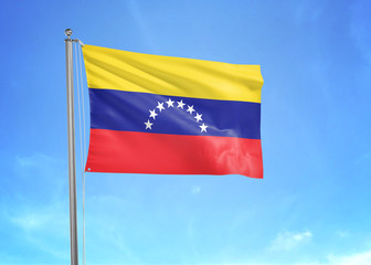 Fototapeta na wymiar Venezuela flag waving sky background 3D illustration