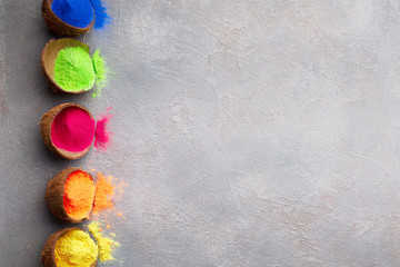 Scattered dry bright multi colors in shell coconuts