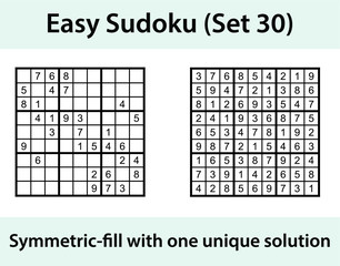 Vector Sudoku puzzle with solution - easy difficulty level